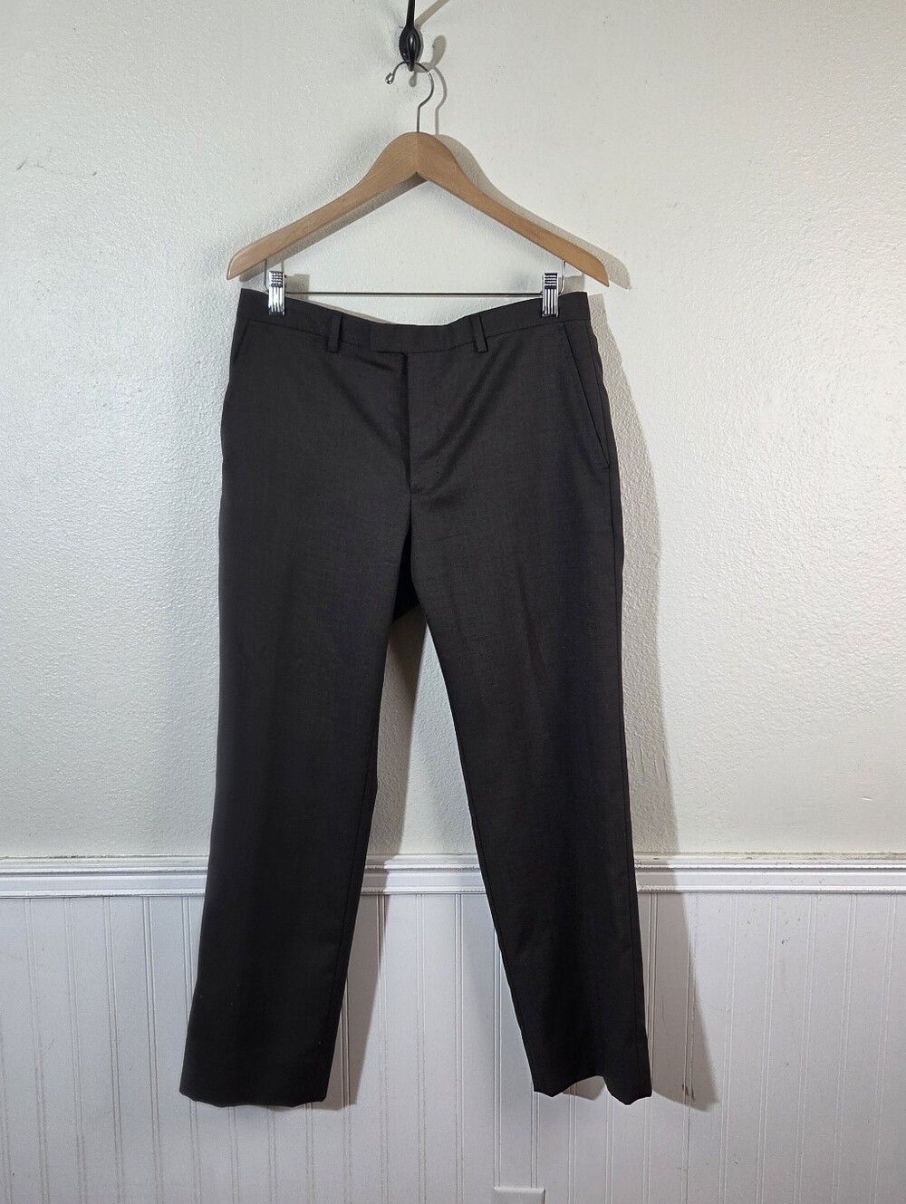 BR Banana Republic Mens 32x32 Wool Silk Dress Pants Gray Flat Front Career